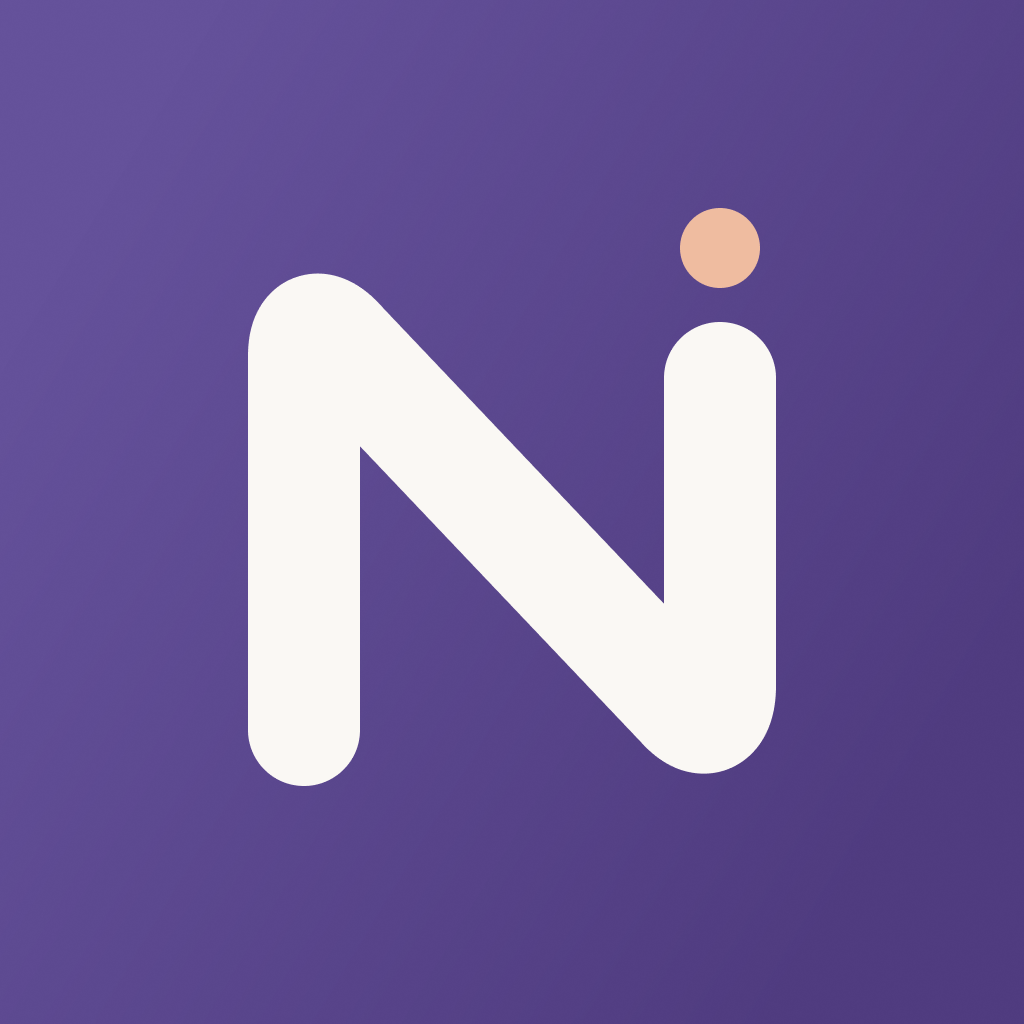 Numavie N-Path: an ivory N and a peach point on a violet gradient